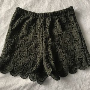 Charlotte Russe Olive High Waisted Lace Shorts